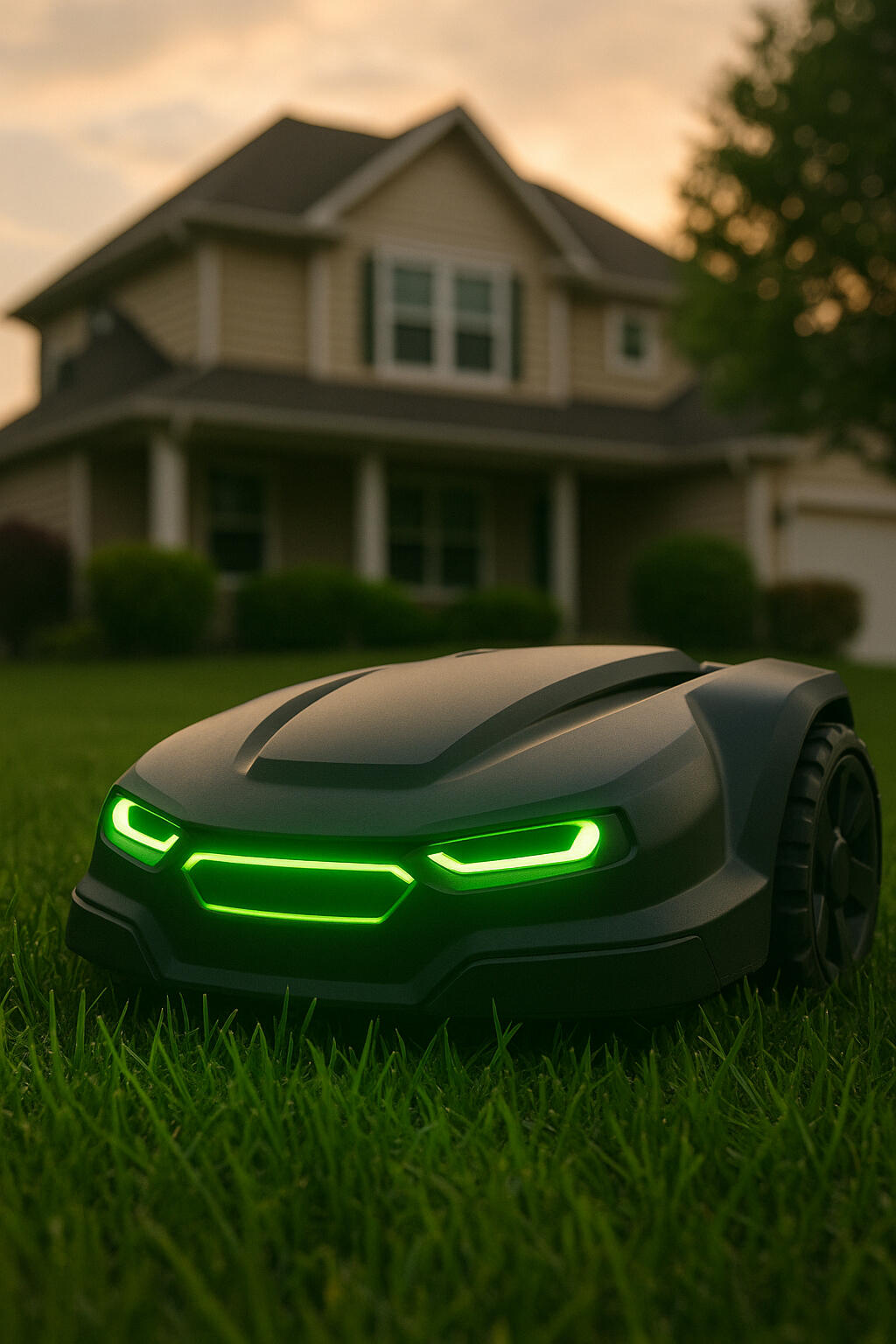 Futuristic robot mower cutting a Oakdale, MN lawn